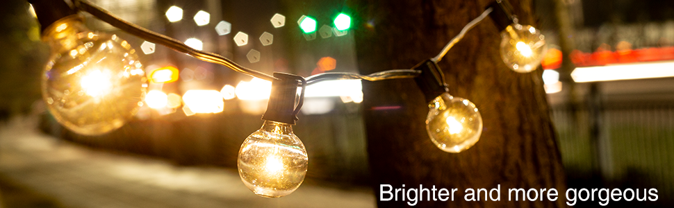 Сонячна гірлянда для вулиці Litogo з 25+2 лампочками G40, 8 режимів, диммування, пульт ДУ, тепле світло, для балкона, саду, тераси (UK Plug)