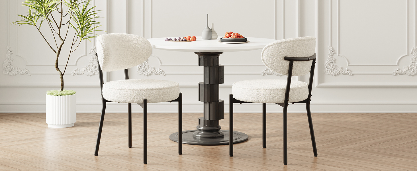 COLAMY Комплект обідніх стільців 4 шт. з м'яким сидінням 10 см – Сучасні м'які стільці з плюшевої тканини Teddy, з міцним металевим каркасом – Для кухні та вітальні, Білий. Комплект 4 шт.