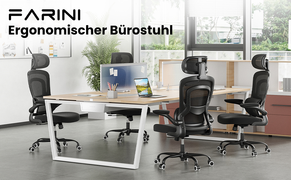 Ергономічне крісло Farini для офісу та дому: регульоване, з підголівником, сіро-біле. Ідеально для роботи за комп'ютером та home office.