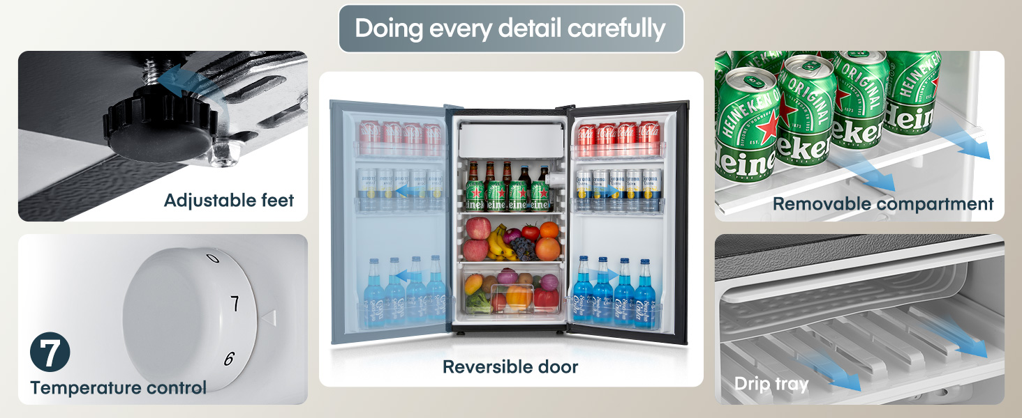 Компактний холодильник FOHERE на 90л з морозильною камерою, відділенням для овочів та 7 рівнями регулювання температури, чорний