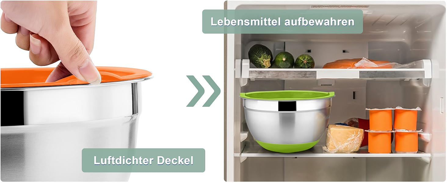 Набір мисок HaWare 6 шт. з нержавіючої сталі, 6 мисок + 6 кришок + 3 тертки, об'єм 4.6/2.8/2.5/1.6/1.2/0.7л, з антиковзним силіконовим дном, для миття в посудомийній машині