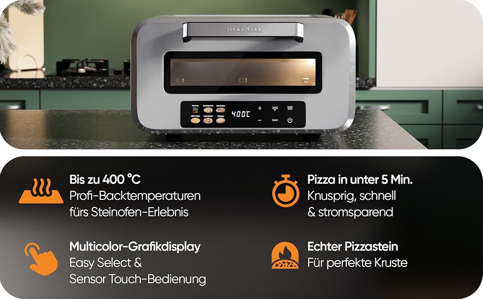 Електрична піч для піци ProfiCook PC PO 1323 з піцельним каменем, до 400°C, з лопаткою для піци