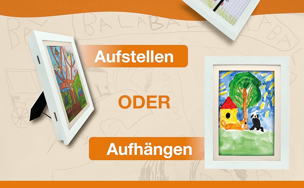 BALA® Преміум рамки для фотографій - 2 шт. A4, для дитячих малюнків та творчих робіт, з фронтальною відкриваністю та кріпленням для підвішування/ставлення, вміщують 120+ зображень (Білий)