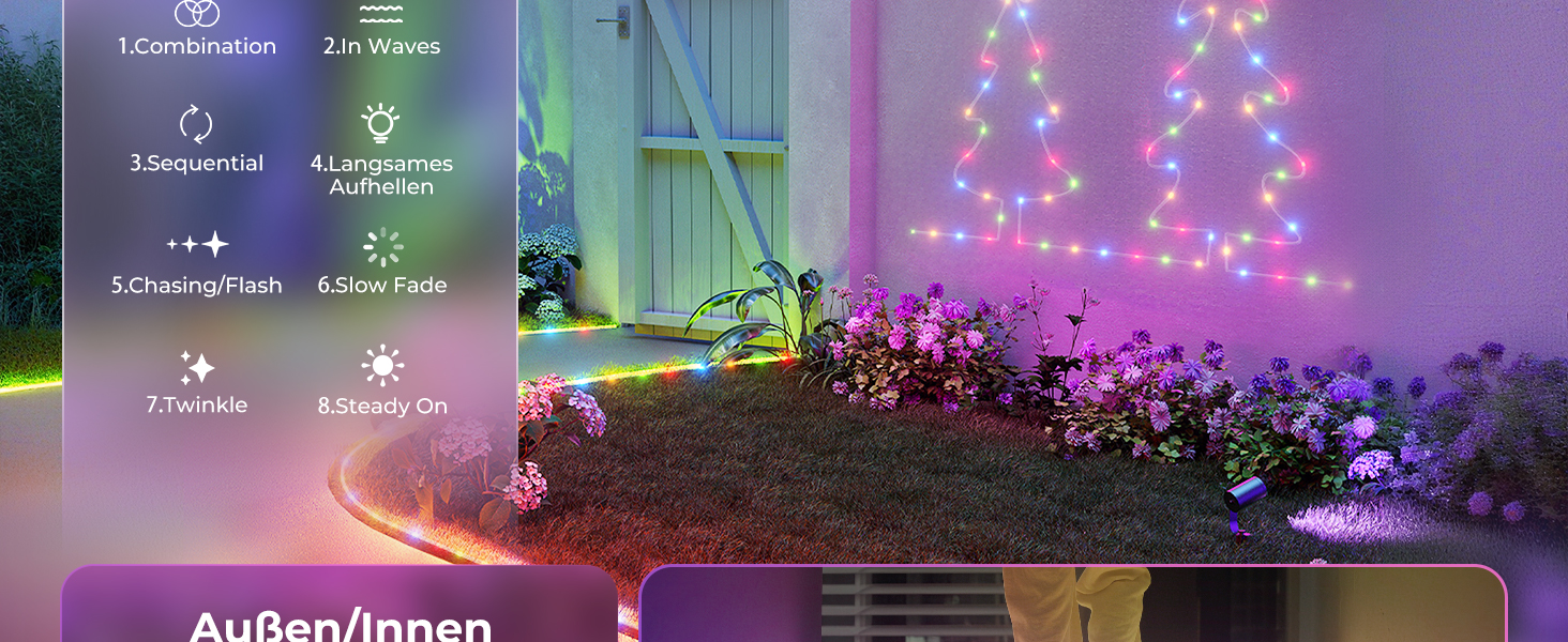 LED гірлянда для декорування: 24 лампочки, 12 м, RGB, тепле біле світло, 8 режимів, таймер, димування. Підходить для дому, саду, балкону, вечірки, весілля, святкування Різдва.