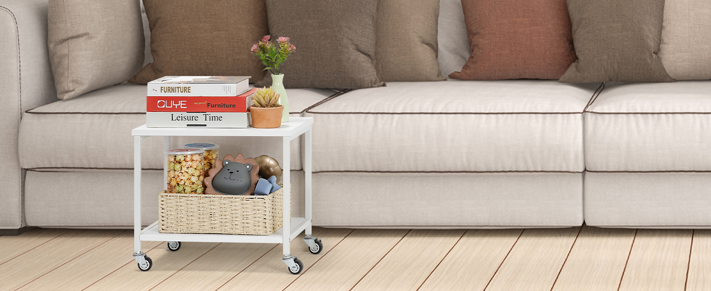 Підставка для принтера Smusei біла, 2-рівнева, з роликами, 42 x 30 x 35 см | Підставка для офісу та дому