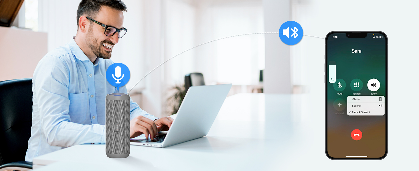 Портативна Bluetooth колонка RIENOK з підсвіткою, IPX7, 3600 mAh, баси, стерео звук (Сірий)