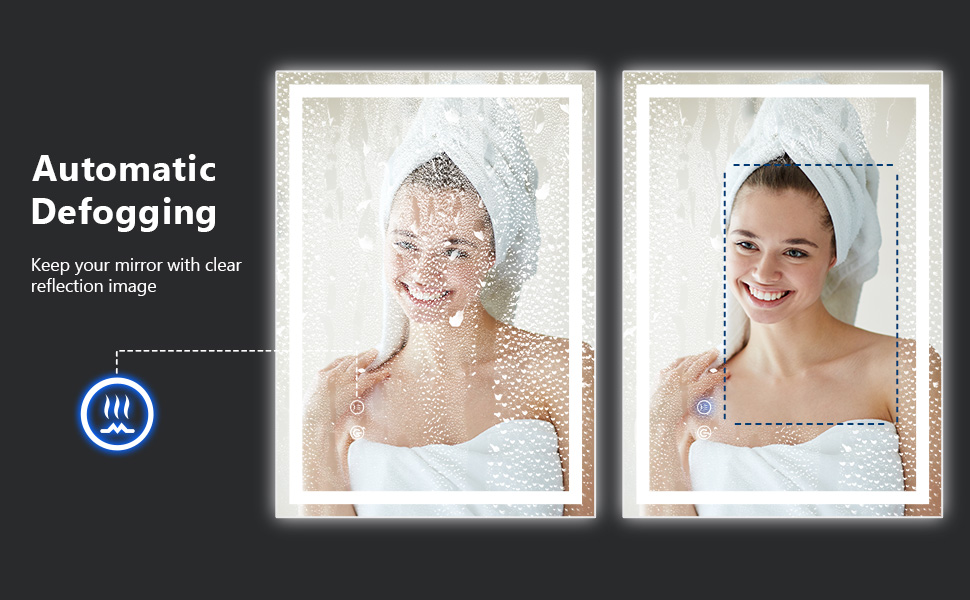 Дзеркало для ванної кімнати Youyijia з підсвічуванням, 70x50 см, антизапарник, сенсорний вимикач, 3 кольори світла, регулювання яскравості