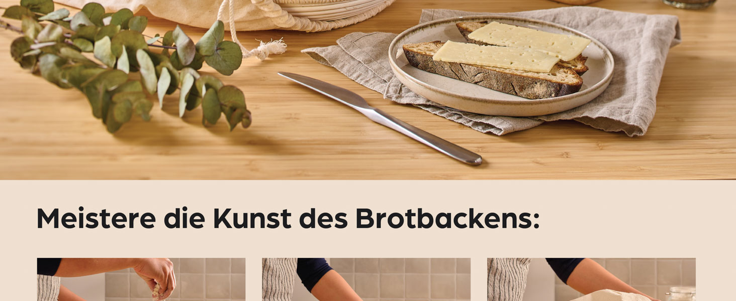 Набір для хліба Praknu: 2 кошики з ротангу, щітка, льонова вставка та мішечок для хліба (30см)
