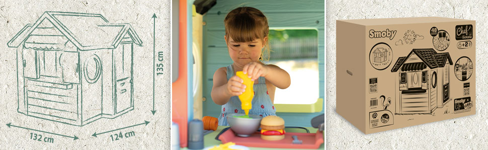 Дитячий ігровий будиночок Smoby Life Chef з кухнею та прилавком (124x132x135 см) - вуличний, з переробленого пластику, для дітей від 2 років