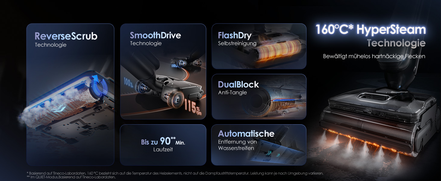 Tineco Floor One S9 Artist Steam Pro: Акумуляторний пилосос для вологого та сухого прибирання, 22000 Па, анти-заплутування, сушка гарячим повітрям 85°C, 50 хв роботи, для твердих поверхонь, шерсті тварин