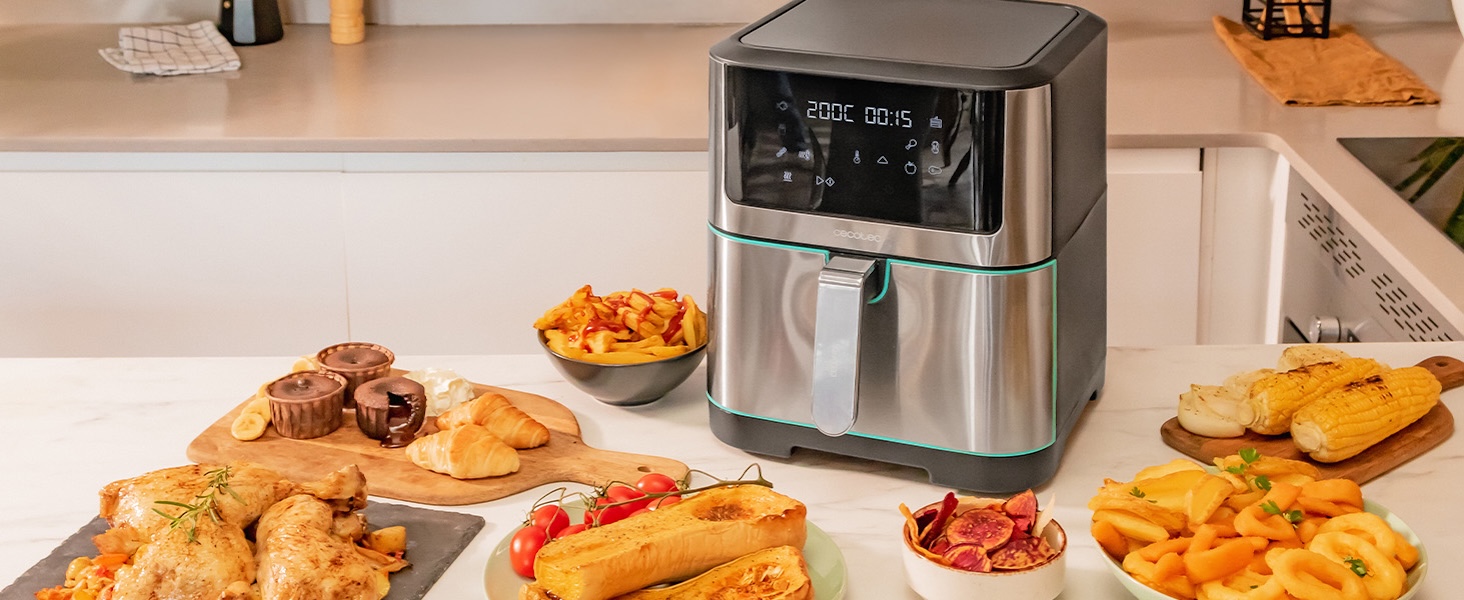 Аерофритюрниця Cecotec Cecofry Advance 9000 Window з подвійним кошиком 9л (2x4.5л), 2200 Вт, сенсорне керування, вікно перегляду та підсвіткою, 8 програм, нержавіюча сталь
