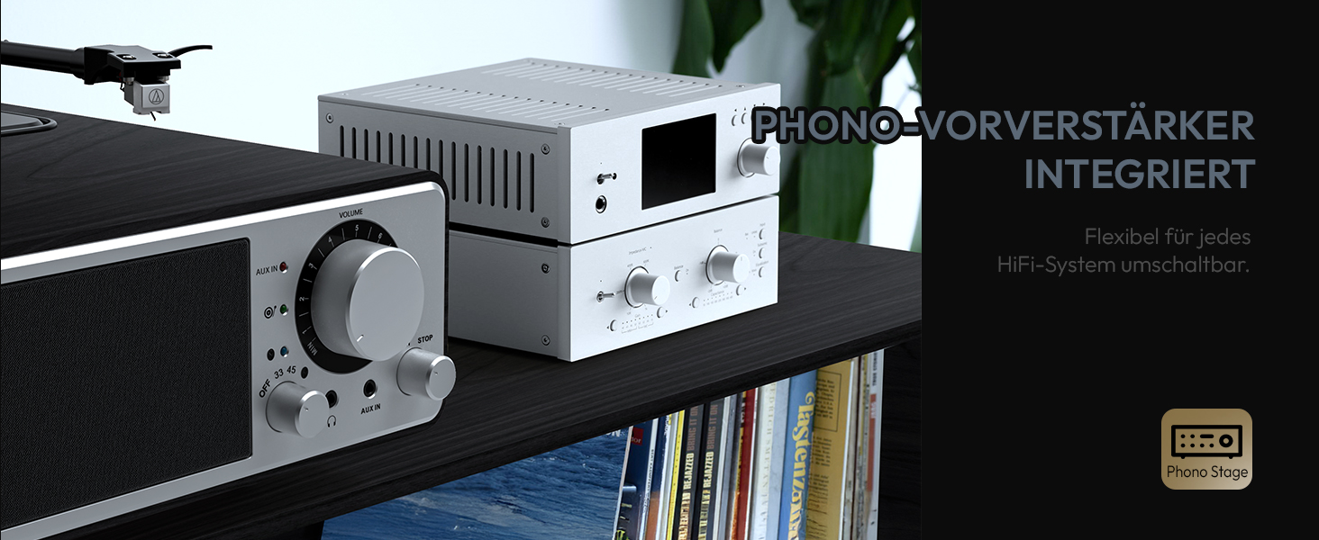 ONE-Q HiFi-програвач вінілу з Bluetooth, вбудованими динаміками, фонокоректором, магнітною голкою AT-3600L, 33/45 об/хв, чорний