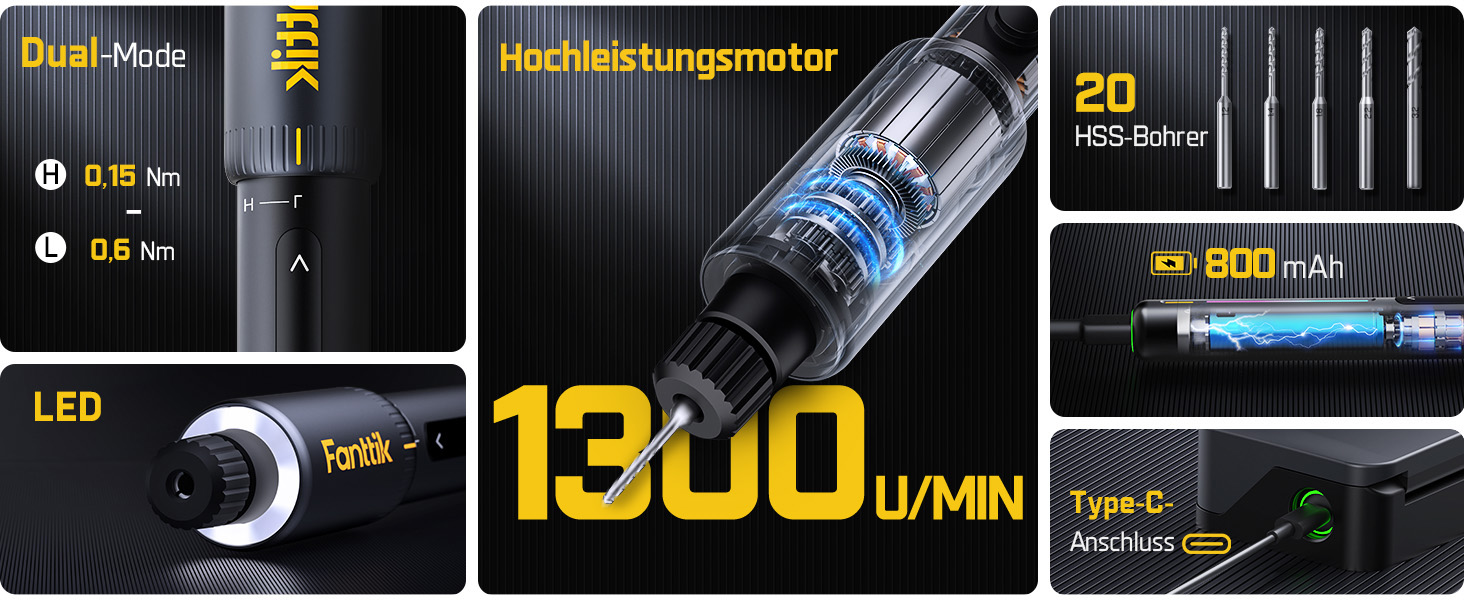 Міні-дрель Fanttik K2 Nano 3.7V з 20 насадками для DIY: для пластику, смоли, ювелірних виробів, алюмінію