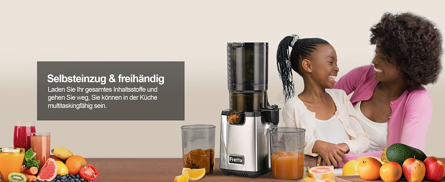 Електрична холодний соковичавниця Fretta Slow Juicer з нержавіючої сталі, 250W, з функцією реверсу, BPA Free