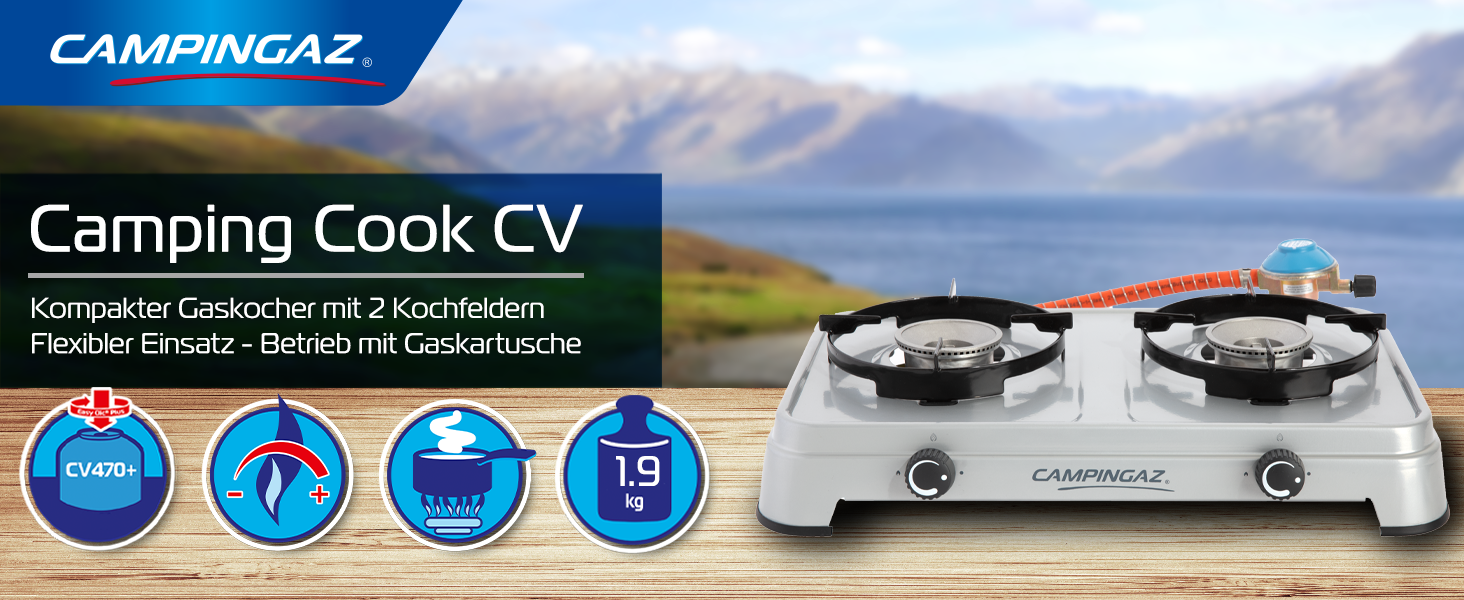 Газовий намет Campingaz Camping Cook CV - 2 конфорки, сірий, для кемпінгу, працює на картриджах