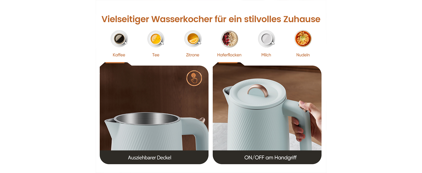 Електричний чайник OLEGA 1.8L, 1800W, нержавіюча сталь, автоматичне відключення, захист від сухого кипіння, блакитний