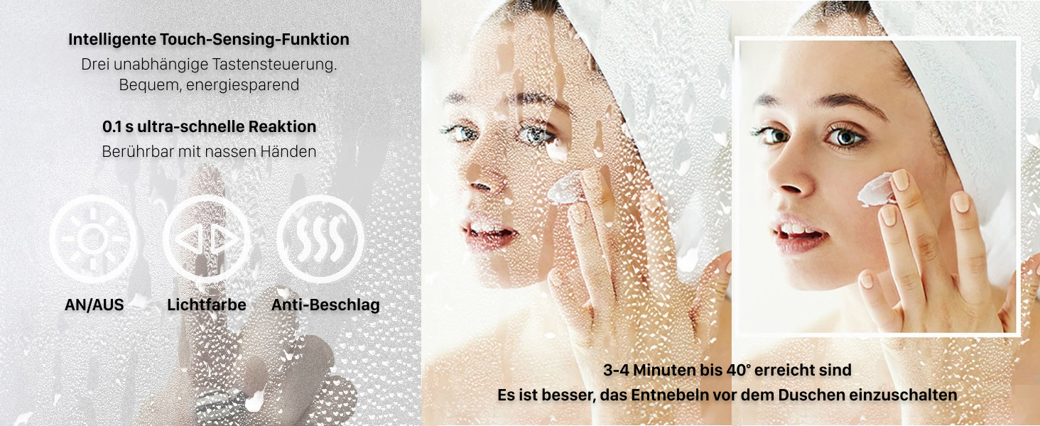 Дзеркало для ванної кімнати LUVODI овальне зі світлом, 50x80 см: LED, сенсорне керування, антизапар, 3 кольори, регулювання яскравості, пам'ять