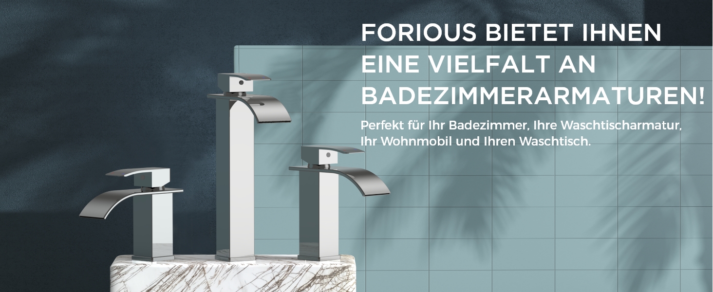 Змішувач для ванної кімнати FORIOUS з водоспадом, одноручний, хром, висота виливу 80 мм, економія води та енергії