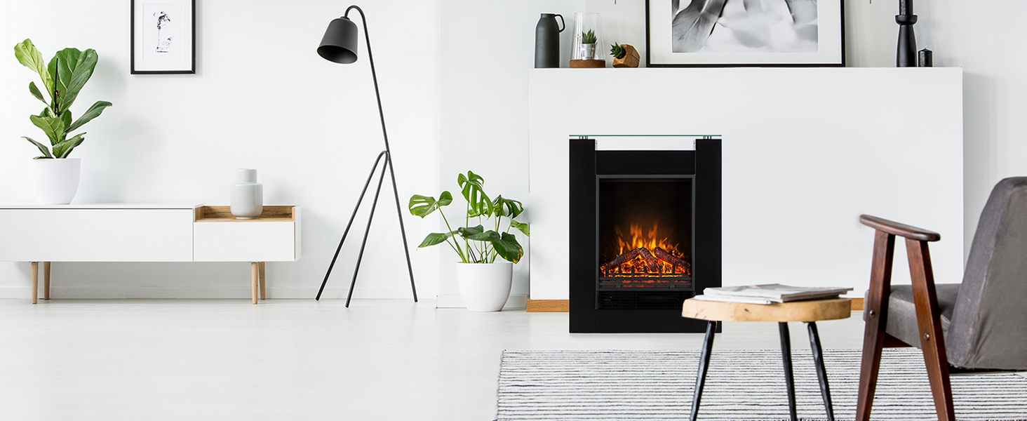 Електрокамін Klarstein 1800 Вт, електрообігрівач для вітальні, з LED-імітацією полум'я, вільностоячий, з таймером, регульований термостат, білий (чорний)