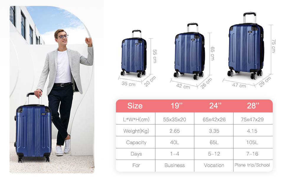 Набір валіз KONO Zwillingsrollen 3шт. (M-L-XL) з ABS-пластику сірого кольору