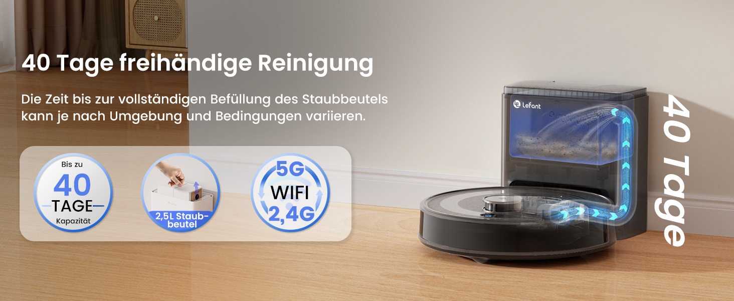 Робот-пилосос LEFANT M2 Plus з картографією, лазерною навігацією, 6000Pa, WiFi/App/Alexa, чорний