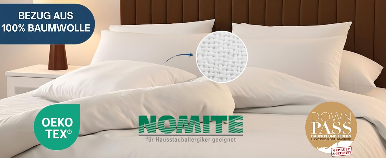 Німецьке пухове подушка 80x80 | 3-камерна подушка 80x80 з пуху та пір'я | М'яка та підходить для алергіків | Ергономічна подушка | Подушка 1x 80x80 см