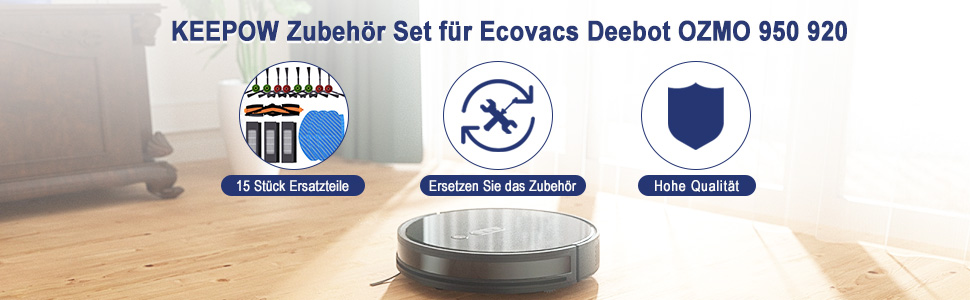 Комплект аксесуарів KEEPOW з 15 запасних частин для Ecovacs Deebot OZMO 950 920 yeedi 2 гібридних робота-пилососа, (1 Основна щітка 3