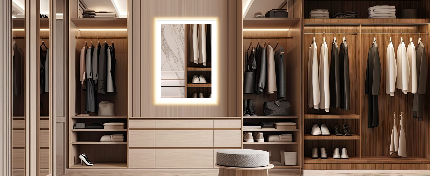 Дзеркало для ванної кімнати GIMBELEN з підсвічуванням LED, антизапар, 2 кольори світла (3000K/6500K), функція пам'яті, прямокутна форма, 50 x 70 см