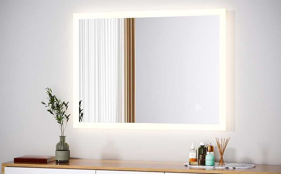 Дзеркало для ванної кімнати Boromal з підсвічуванням 80x60 см, 3 кольори світла, регулювання яскравості, LED, сенсорне керування