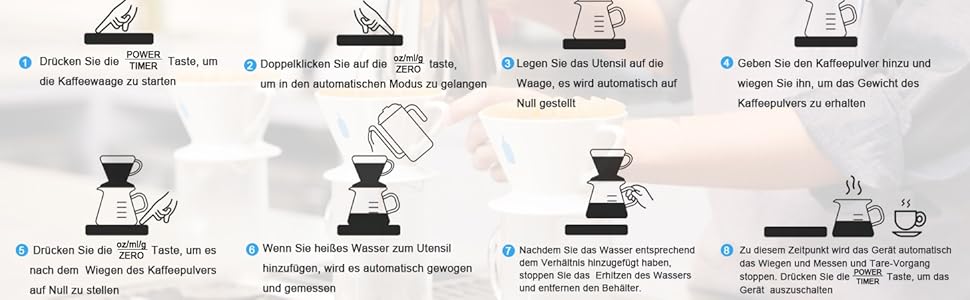 Кавові ваги ASCXACQCOFFE з таймером, 0,1 г/3 кг, USB, тривалий час автономної роботи, автоматичне вимкнення, чорний