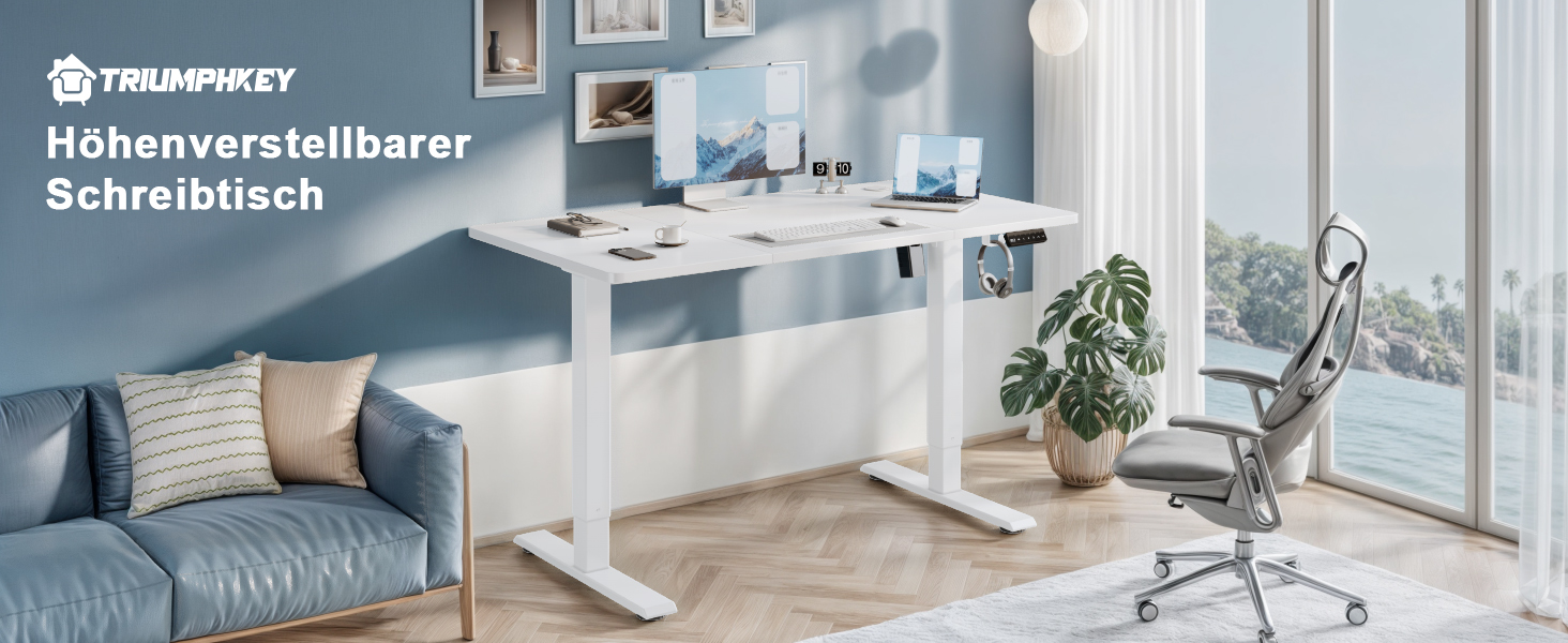 Регульований стіл 110x60 см, електричний, ергономічний, для дому та офісу, білий