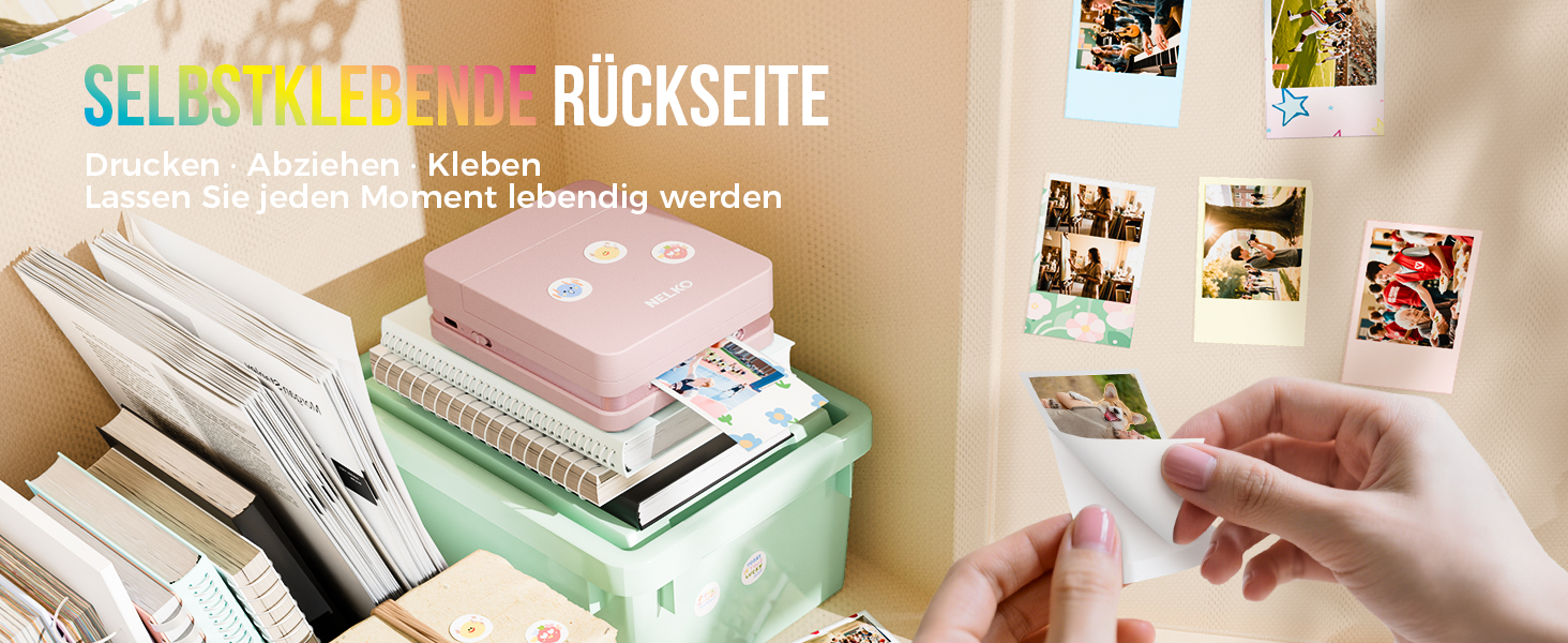 Портативний міні-фотопринтер Nelko PP01: кольоровий, для смартфонів iOS & Android, з 20 фотопапером, наклейки, рожевий