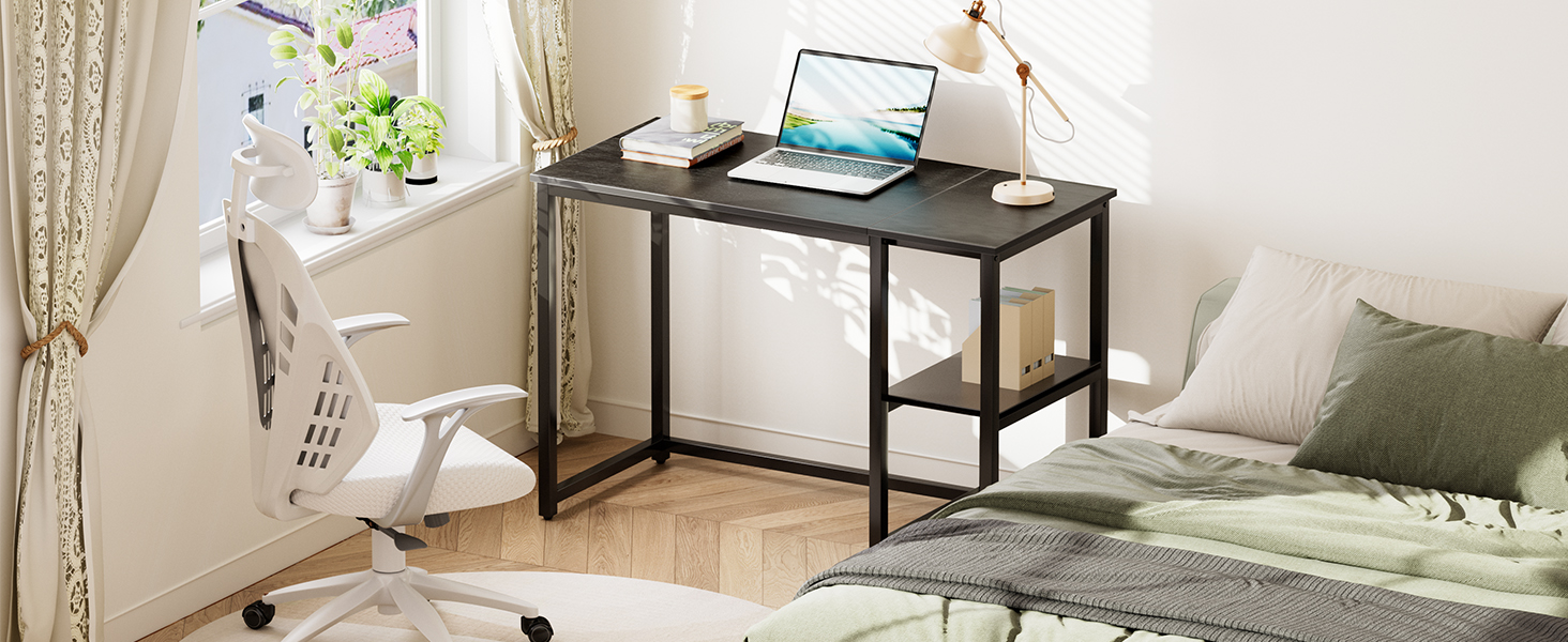 Комп'ютерний стіл WOHOMO білий 100см з місцем для зберігання, стіл для ПК в домашній офіс, білий (60 x 120 см, чорний)