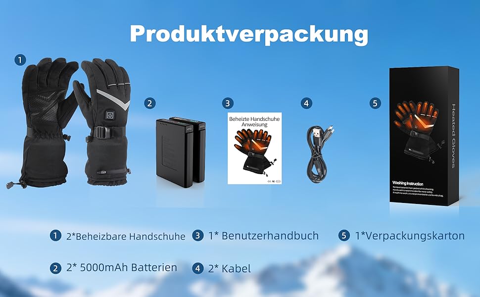 Обогріваючі рукавички для чоловіків та жінок, з акумулятором 5000mAh*2, 7.4V, 4 режими нагріву, перезаряджаються, зимові, непромокаючі, для катання на лижах та сноуборді