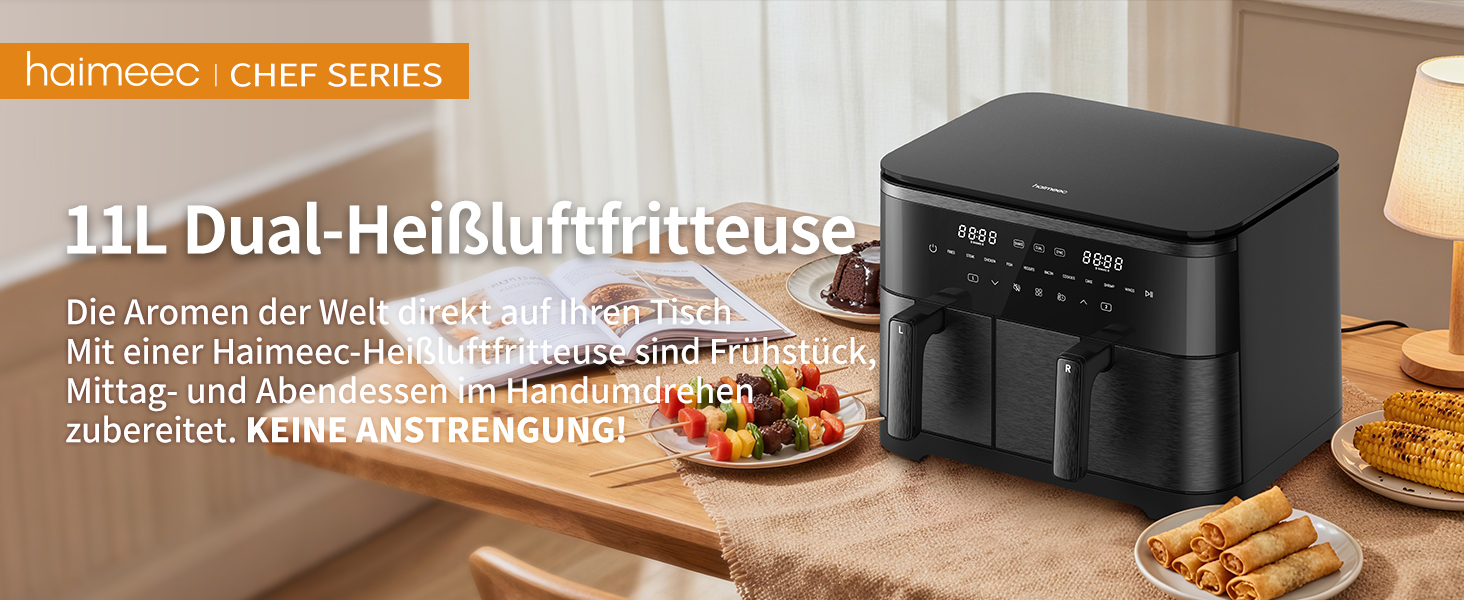 Фритюрниця без олії з підсвічуванням та нагадуванням про струшування, антипригарне покриття, 30-200°C, 78 рецептів, 8-в-1, тиха фритюрниця (11 л)