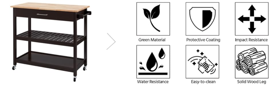 Сервізний візок Yaheetech з шухлядою, кухонний візок з 2 полицями, на коліщатках, 51 x 101,5 x 92 см, білий (Espresso)