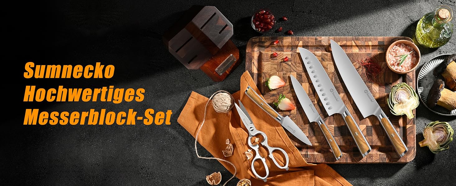 Набір ножів Sunnecko 6 шт. з підставкою – кухонний набір ножів для кухні, з ергономічними ручками та гострими лезами, з підставкою з нержавіючої сталі та акацієвого дерева