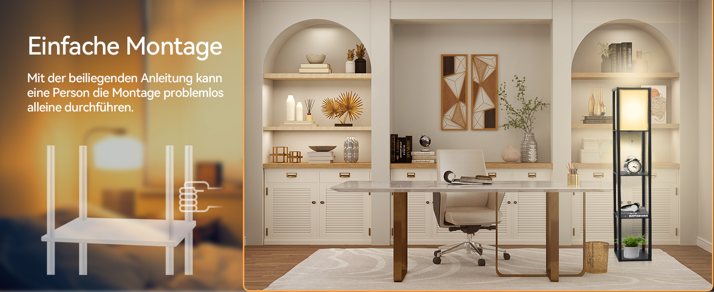 Торшер Fullwatt з дерев'яною полицею та підсвічуванням для спальні та вітальні (чорний)