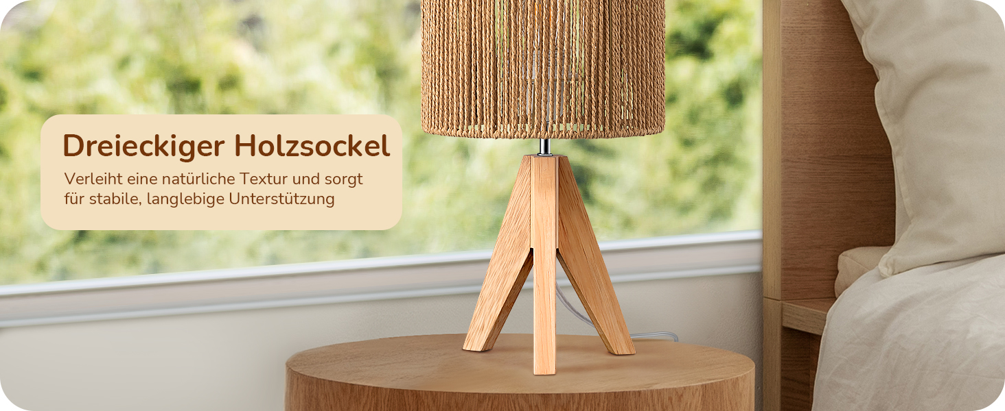 LED настільна лампа EDISHINE з абажуром з ручної роботи та дерев'яною підставкою, тепле світло 2700K, бохо-стиль для спальні, вітальні та готелю, з лампочкою E27 4W, паперовий шнур