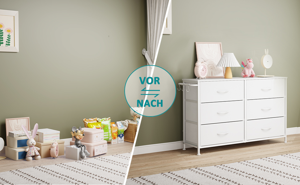 Комод Flur з 6 висувними ящиками з тканини - промисловий комод для вітальні з металу - комод для передпокою в стилі рустік - комод для спальні з тканини для одягу - білий 100x30x65 см, 6 ящиків - 100x30x65 см білий