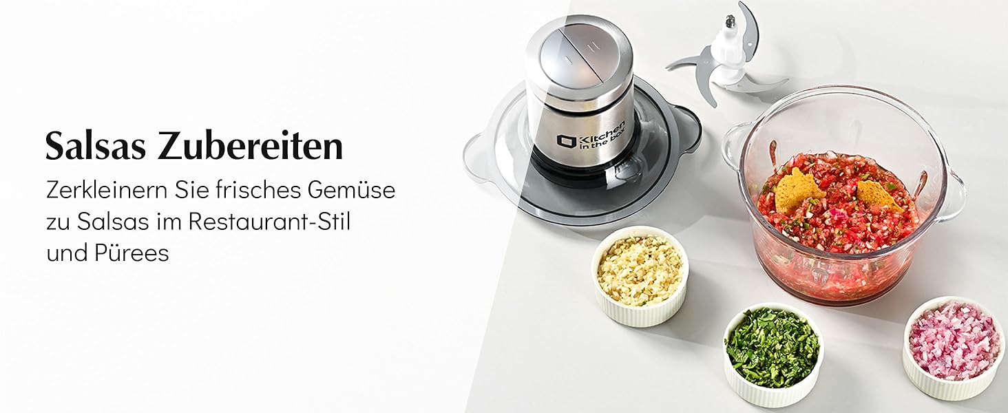 Електричний кухонний подрібнювач Zerkleinerer Küche 400W з 2 чашами (2L+2L) та подвійними лезами з нержавіючої сталі. Подрібнювач для м'яса, овочів, цибулі, фруктів. Срібний колір.