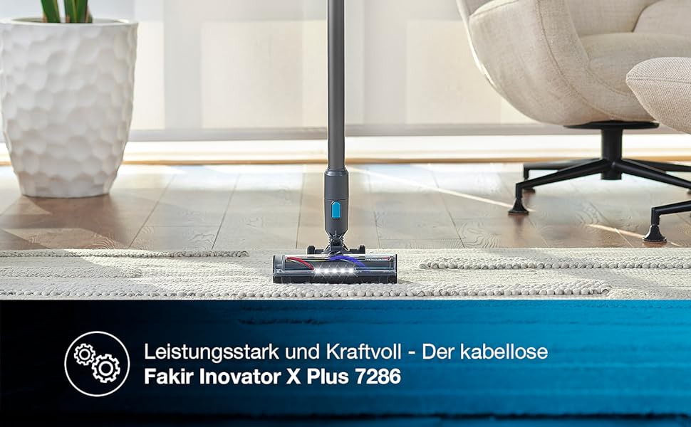 Акумуляторний пилосос Fakir INOVATOR X Plus 7286 з міні-турбощіткою та засобом для видалення шерсті домашніх тварин, пилосос з автомобілем. Регулювання всмоктування, світлодіодне переднє світло, об'єм 500 мл, 350 Вт, синій