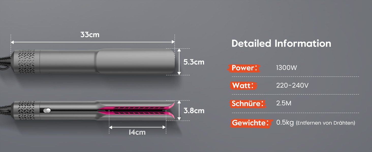 Випрямляч для волосся slopehill Air 2026 з іонізацією 1300W, без нагрівальних пластин, для сухого та вологого волосся, сірий