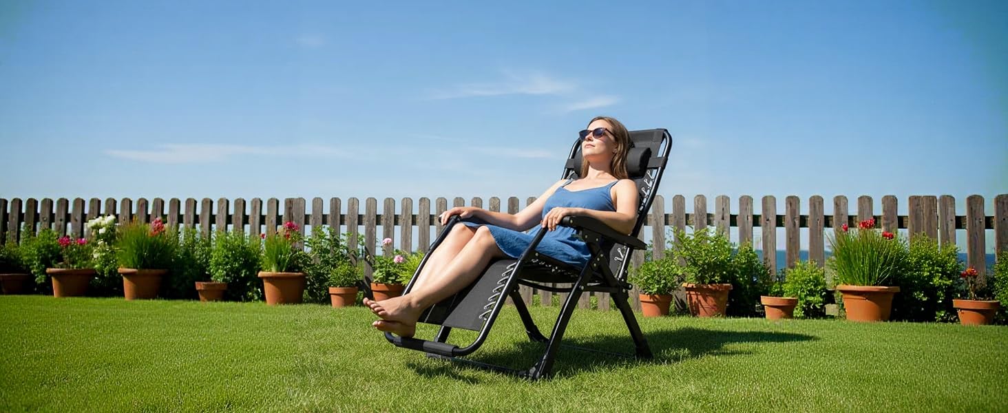 Розкладний шезлонг для саду та відпочинку на природі - 200 кг, срібний (83 см)