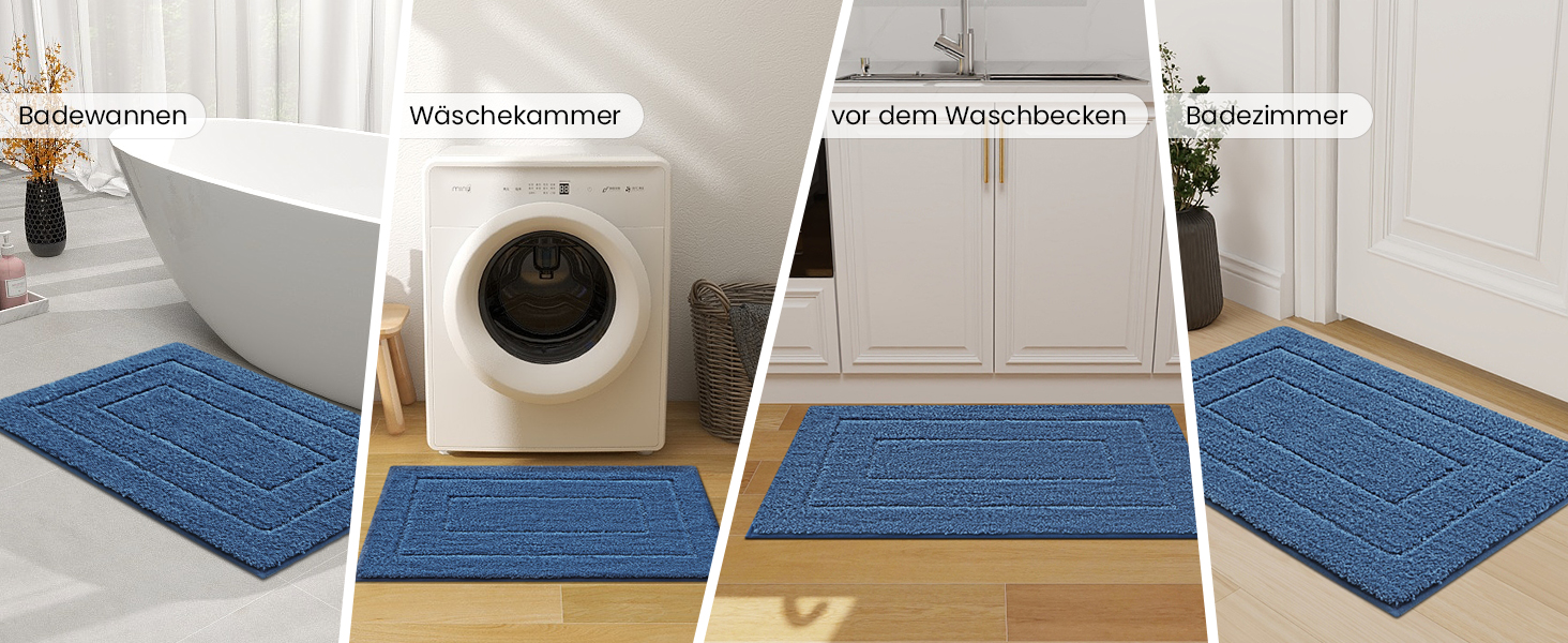 Килимок для ванної кімнати Homaxy з мікрофібри, антиковзний, 60x90 см, Marine Blau