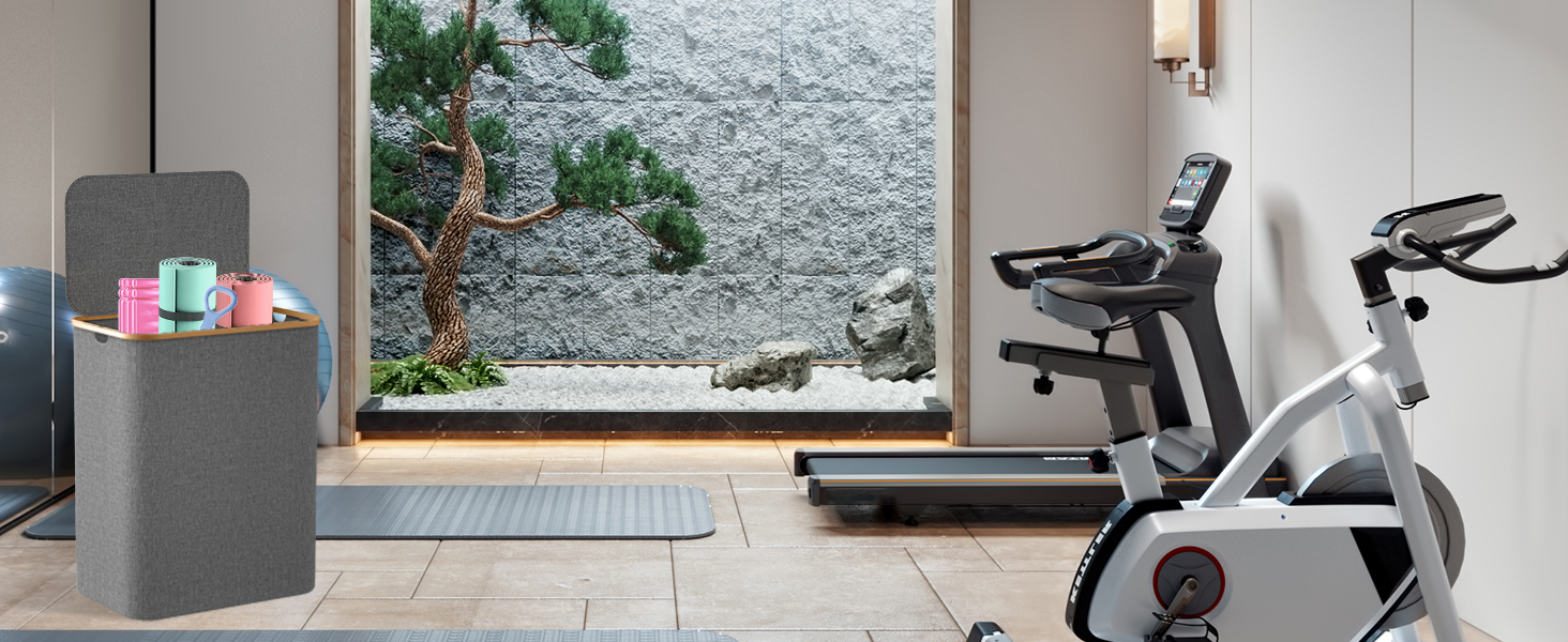 Кошик для білизни з кришкою, вузький, з бамбуковими ручками та внутрішньою кишенею, складаний, портативний, 148л, темно-сірий