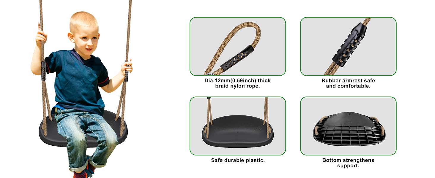 Дитяча гойдалка BeneLabel для дому та вулиці, міцна гума, регульоване положення 130-200 см, мотузка для підлітків/дорослих, зелений колір, 113 кг, комплект 2 шт.