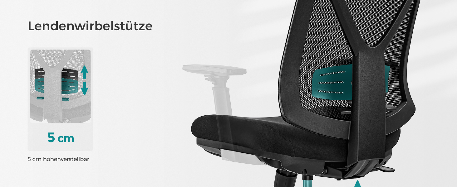 Офісний стілець SONGMICS з підставкою для ніг, ергономічний, з підтримкою попереку, регульованою головою та підлокітниками, регулюванням висоти та функцією гойдання, до 150 кг, чорний OBN61BKV1