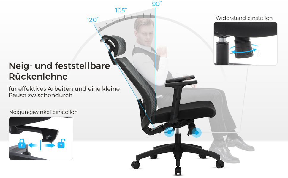 Ергономічний офісний стілець SONGMICS з сіткою, регульований комп'ютерний стілець для робочого кабінету з функцією гойдання, сірий, до 120 кг, OBN022GD01