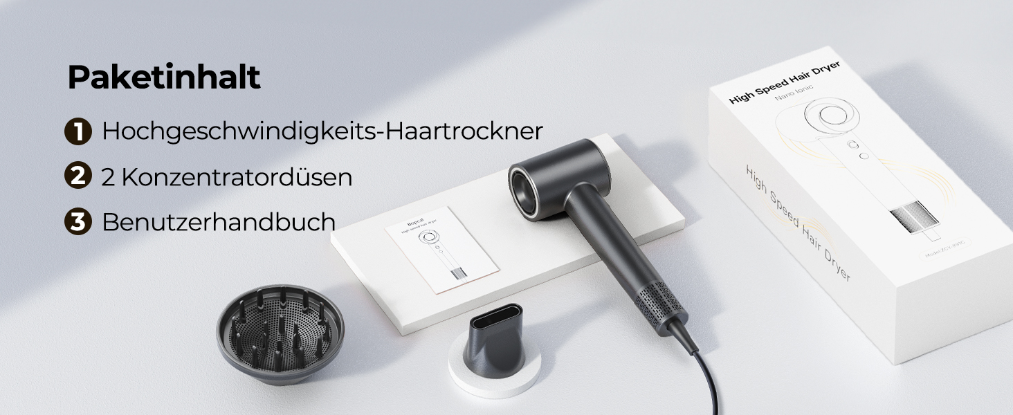 Іонний фен для волосся з дифузором, професійний стайлер 150 000 об/хв, 8 режимів температури з LED-дисплеєм, для кучерявого та густого волосся, чорний